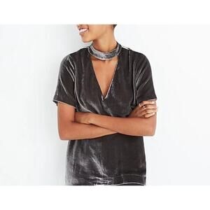 Madewell Choker Collar Viscose & Silk Vneck Tee Dark Metal Women's Small